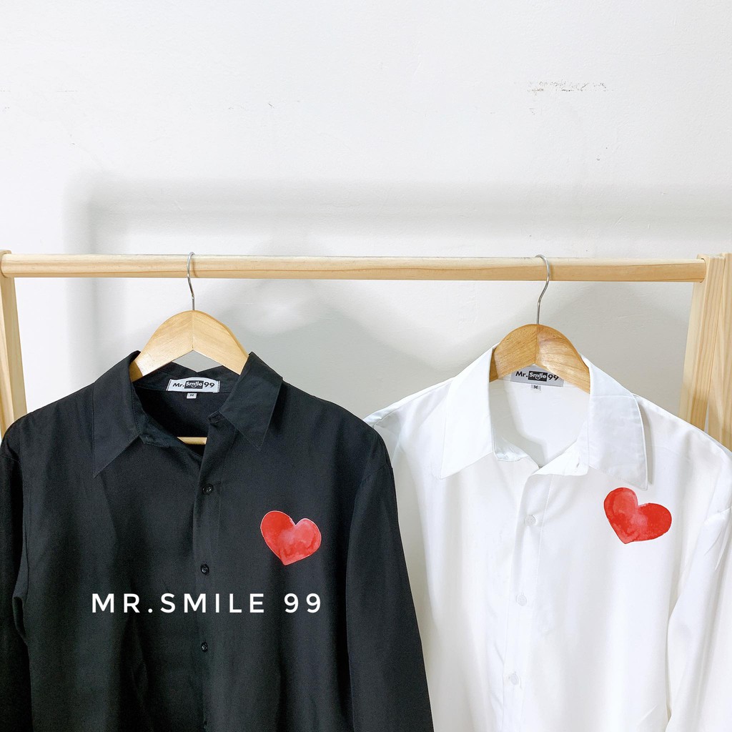 Áo Sơ Mi Basic Trắng Đen Tay dài Trái Tim Nam Nữ Unisex Mr.Smile 99 Shop