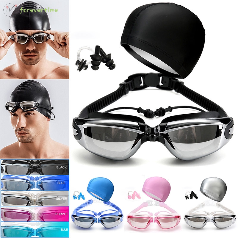 ☞mũ☜ Swimming Goggles Earplug Cap Kit Waterproof HD Anti-fog Lenses Adjustable for Adults