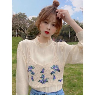 Áo 2 dây Len Thêu Hoa Dáng Ngắn