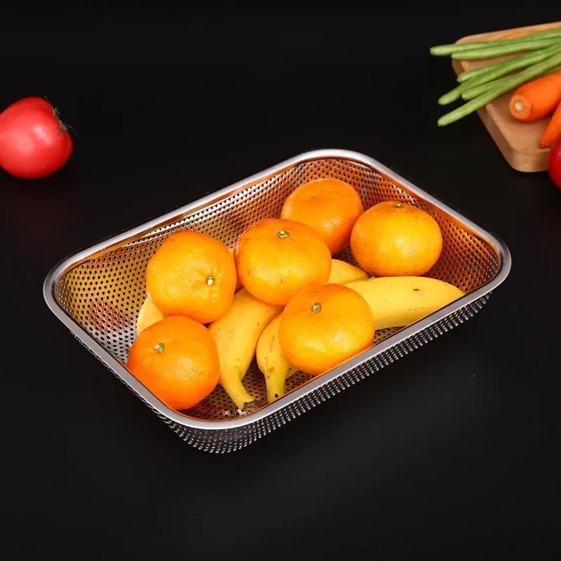 Khay thoát nước hình chữ nhật chất liệu inox giá đỡ chén bát thoát nước rổ đựng rau trái cây