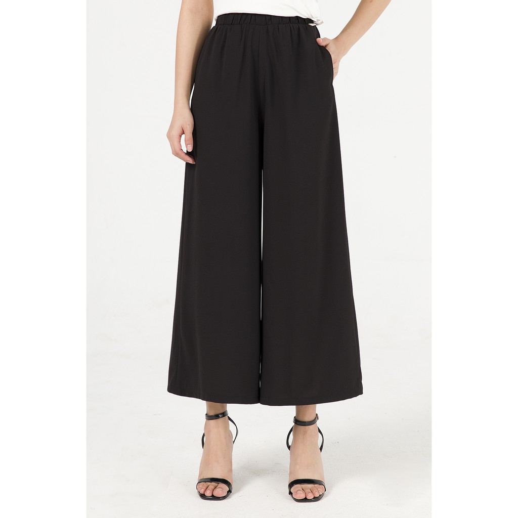 Quần ống rộng, cạp chun VIEN TRAN O64W20Q001 (Đen)