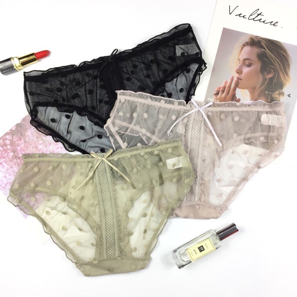 Quần lót ren tàng hình Midori dễ thương, Quần lót nữ tiết chấm bi kháng khuẩn gơi cảm R453