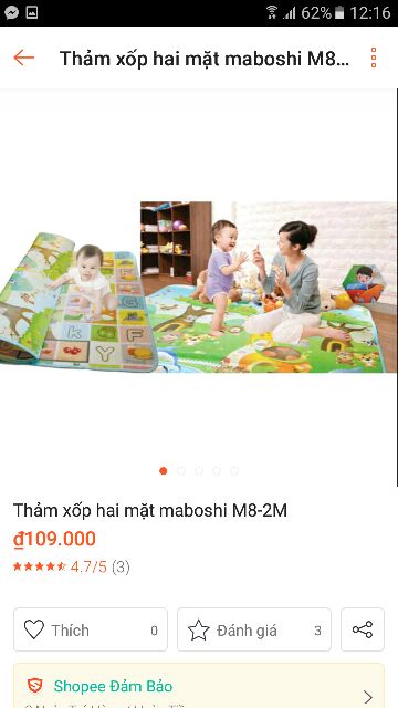 Thảm chơi 2 mặt maboshi M8-2M chống thấm chống trượt cho bé.