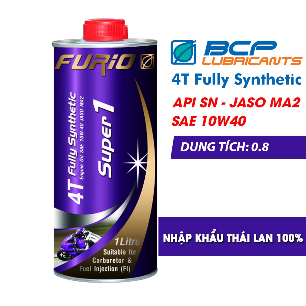 Nhớt xe máy tổng hợp toàn phần BCP 0.8 lít 10W40 4T FULLY SYNTHETIC Dầu nhớt NK Thái Lan NXM007