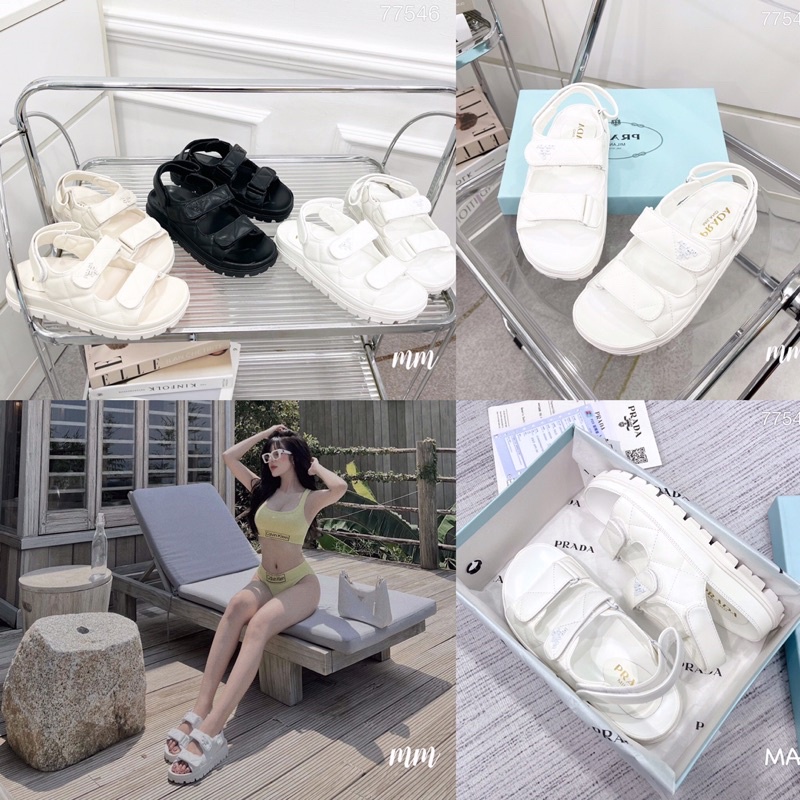 Sandal prada quai dán ngang đế bằng fullbox ( form to )