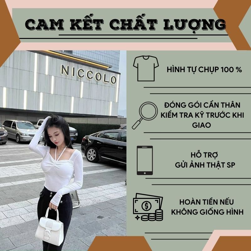 Áo kiểu nữ tay dài cổ vuông nhún ngực phối thêm dây ở cổ siêu xinh cho nữ