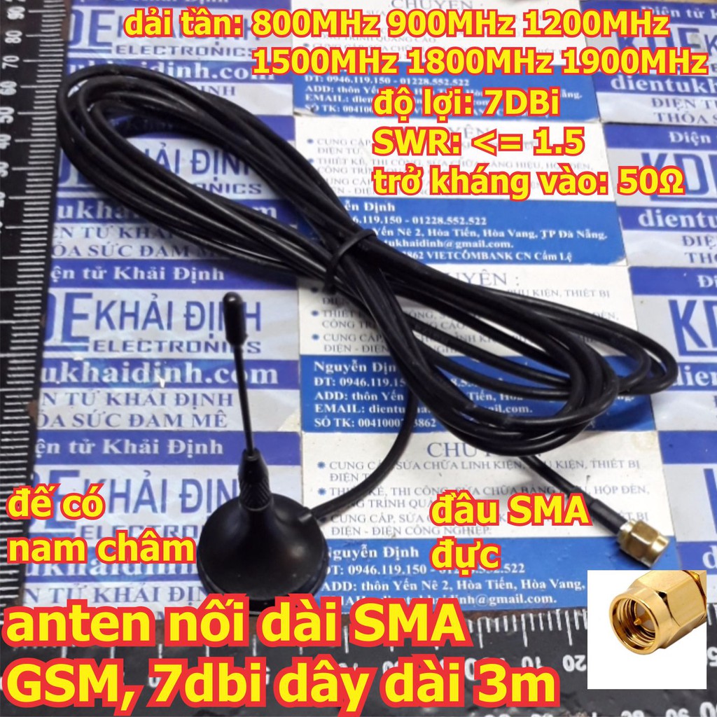 anten cho Module GSM SIM900A 908 đầu SMA đực 7dbi dây dài 3m kde2149