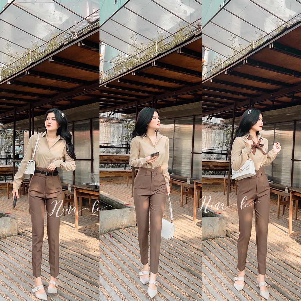Quần vải nữ dáng baggy chất liệu mềm mịn