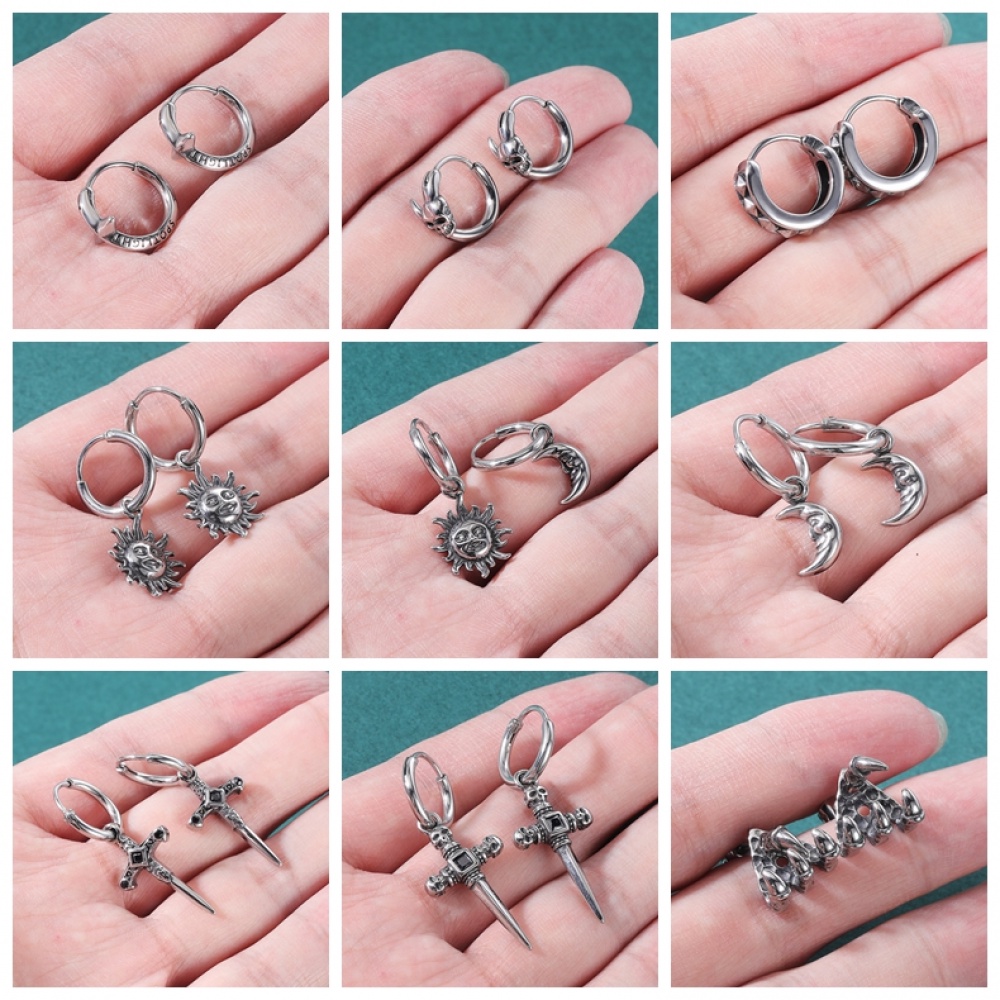 1 Đôi Bông Tai Hình Đầu Lâu / Mặt Trăng / Thánh Giá / Mặt Trời Bằng Thép Không Gỉ Chất Lượng Cao