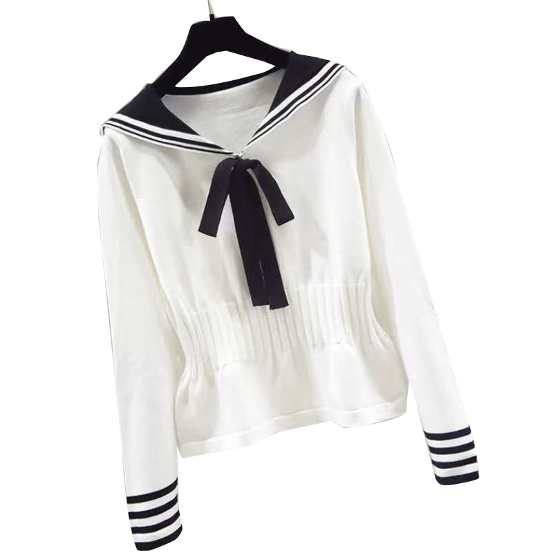 Áo Sweater Dệt Kim Tay Dài Cổ Thủy Thủ 10MK Ôm Dáng Phong Cách Đường Phố Cho Nữ