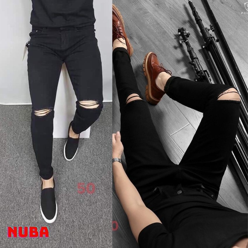 Quần jean nam màu đen rách gối đẹp giá rẻ,quần bò TAKA 50 | BigBuy360 - bigbuy360.vn