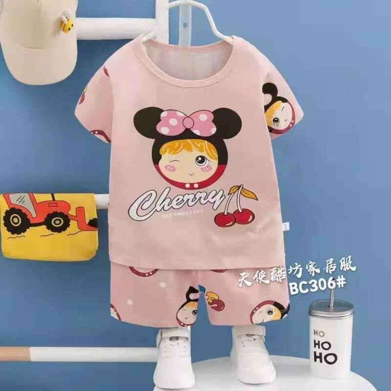 Bộ xuất hàn cho bé, bộ quảng châu cao cấp cộc tay cotton lạnh bé trai, bé gái mẫu mới size 0-4 tuổi