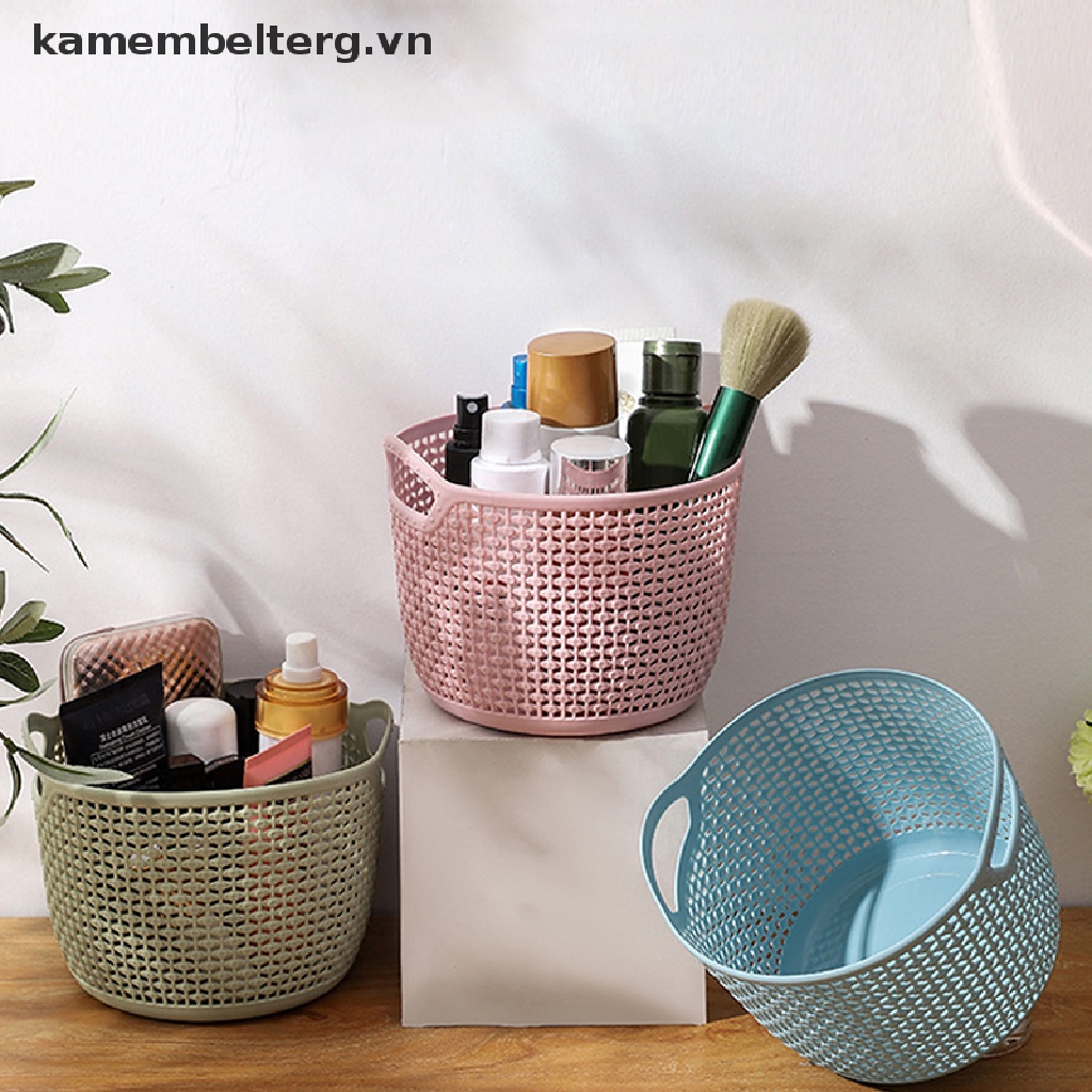 Giỏ đựng đồ bằng nhựa kiểu dệt rỗng nhỏ gọn để bàn máy tính/ dùng trong nhà