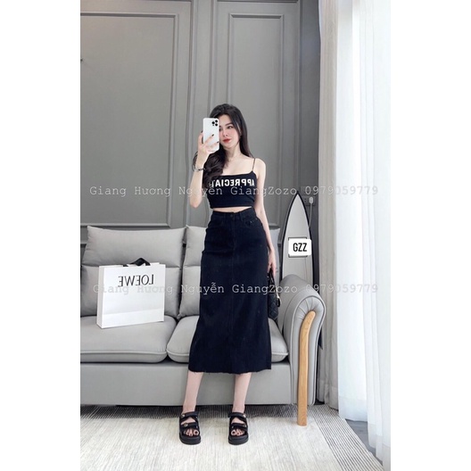 Chân váy jean dài xẻ sau chất co dãn hàng QCL1