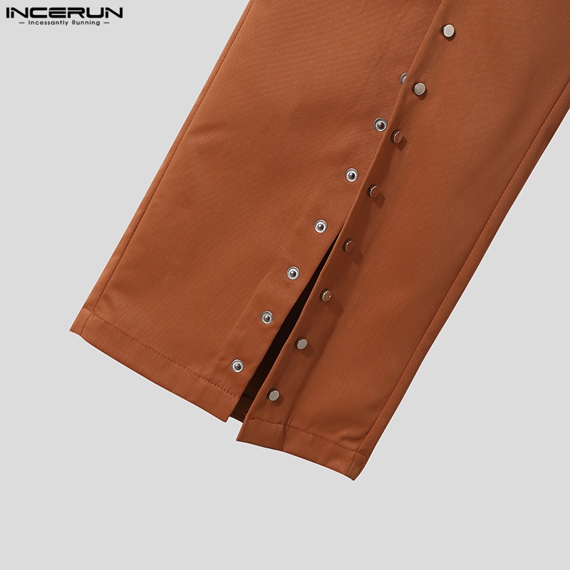 Quần dài INCERUN ống loe lưng cao phối nút thời trang dành cho nam