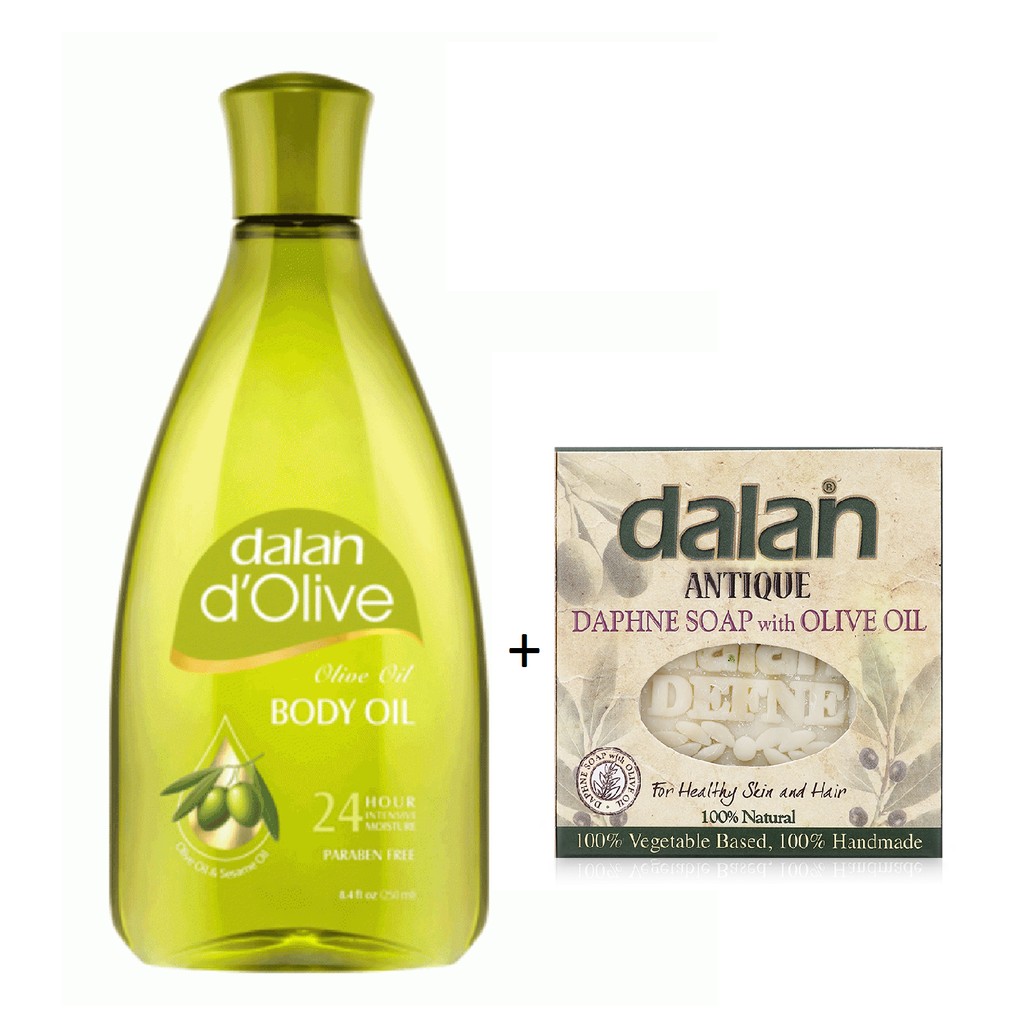 Tinh dầu massage dưỡng ẩm toàn thân từ ô liu Dalan oil Body 250ml +Tặng 1 Xà phòng hoa Thụy Hương &amp; dầu Olive DALAN 150g