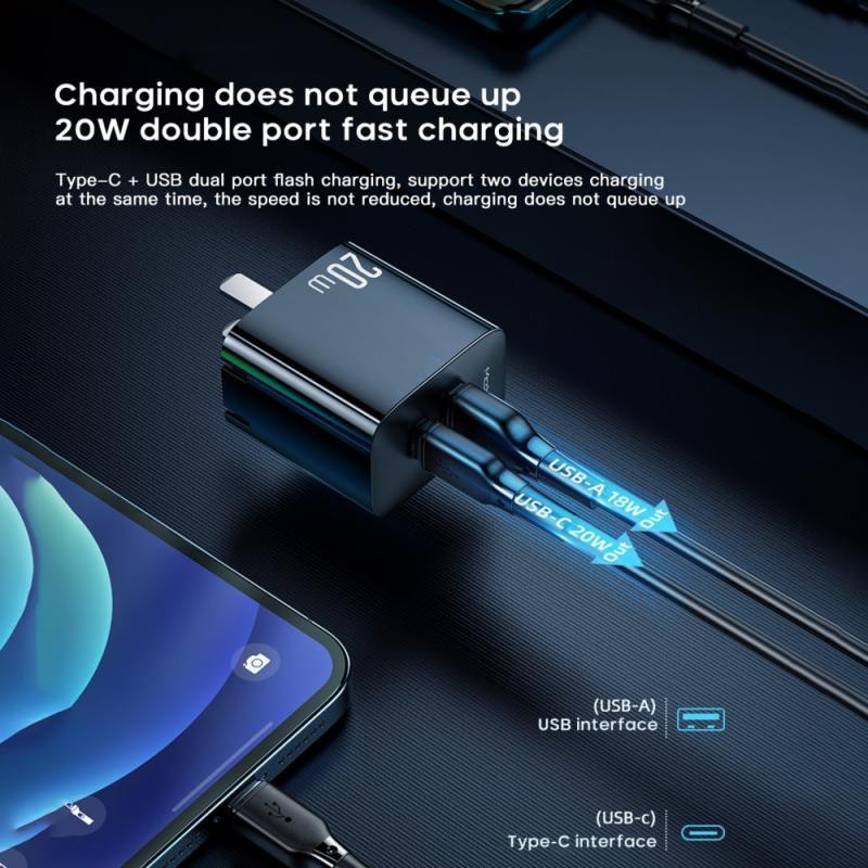 Cốc Sạc Nhanh 20w PD Type C + Cổng USB hỗ trợ QC 3.0 Cho Iphone Ipad Samsung Xiaomi LG Oppo Vivo Huawei  Sony