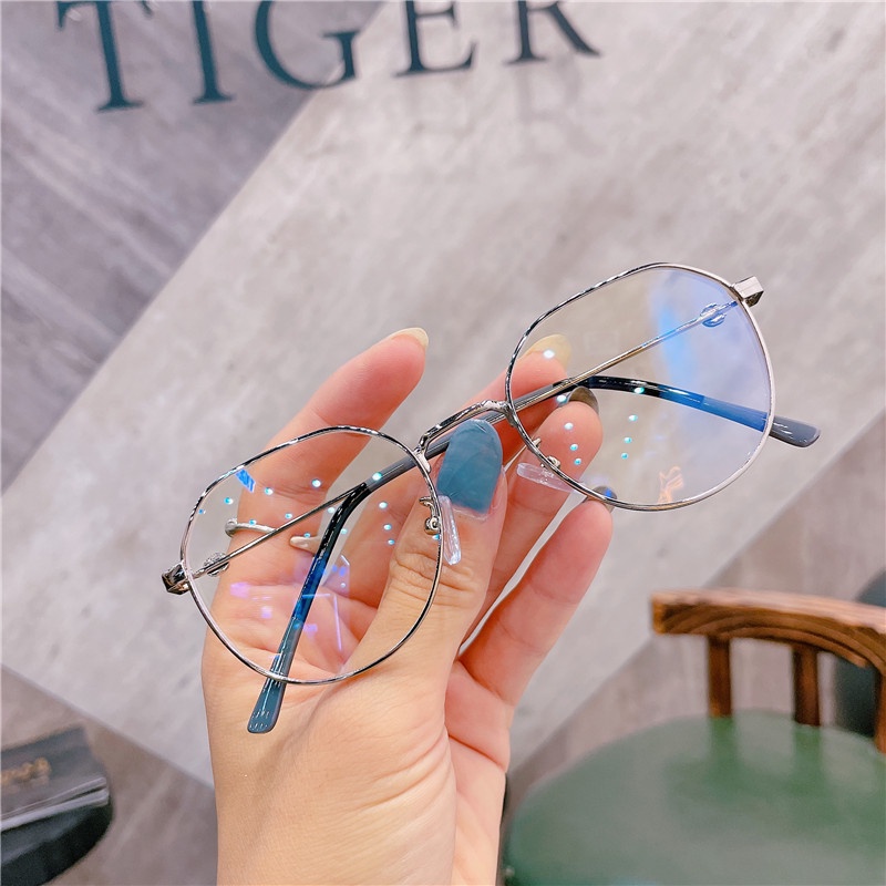 Mắt kính gọng kim loại tròn chống bức xạ phong cách retro Hàn Quốc