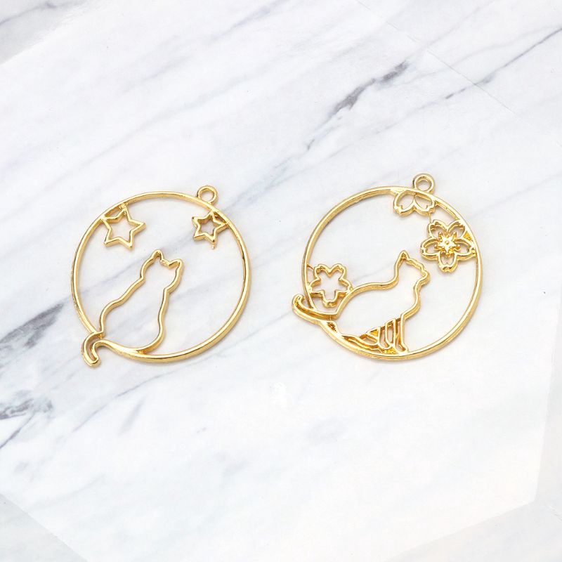 FLGO*2Pcs Star Cherry Flower Cat UV Frame Pendant Open Bezel Setting UV Resin Jewelry DIY