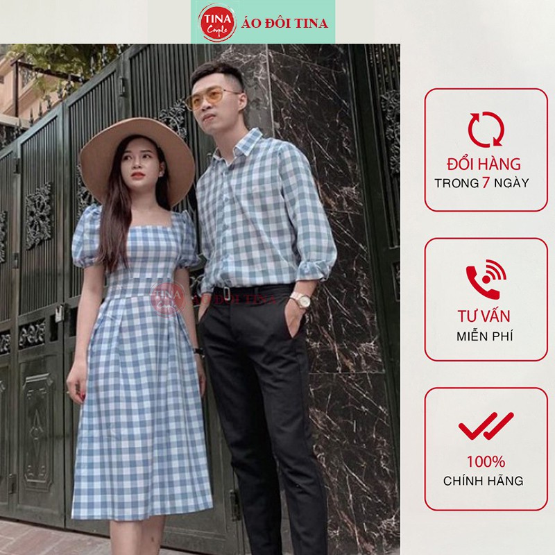 SET ĐỒ ĐÔI NAM NỮ ĐẸP COUPLE TINA SET ĐỒ CẶP NAM NỮ ĐẸP CARO XANH TRẮNG THEO PHONG CÁCH HÀN QUỐC SIÊU XINH