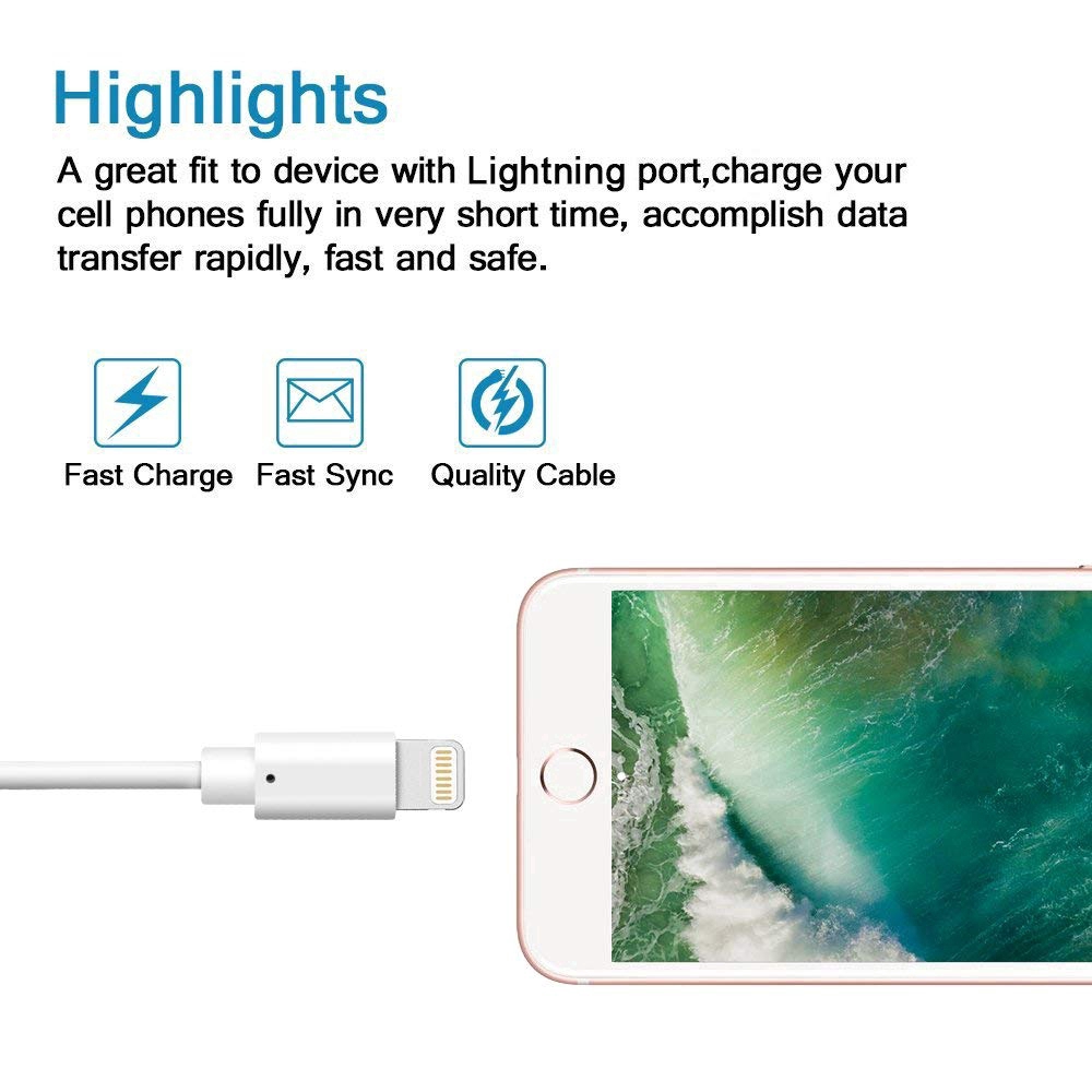 Dây Cáp Sạc Nhanh Cổng Usb Lightning Cho Iphone X 5 6 7 8 Plus