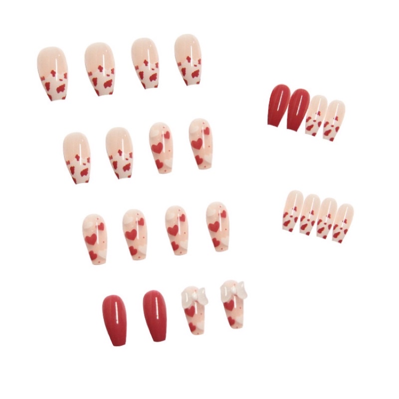 [Hàng mới về]Bộ 24 móng giả đính charm nơ xinh xắn