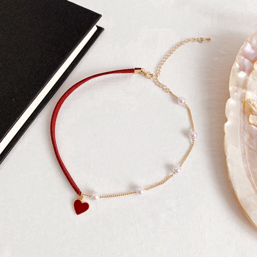 Dây chuyền mặt hình trái tim đính ngọc trai đơn giản