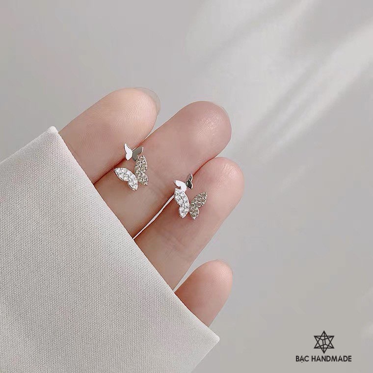 Khuyên tai Bạc Handmade.Bông tai nữ bướm lấp lánh bạc nguyên chất-Bạc Handmade