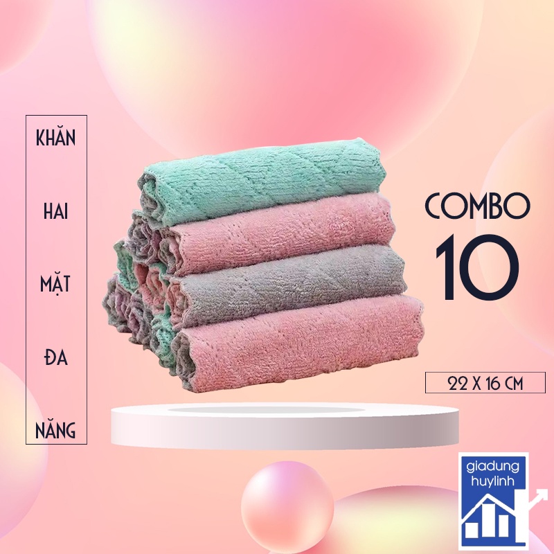 Combo 10 khăn bông lau tay đa năng mẫu mới 2 mặt siêu thấm hút (KLT04)