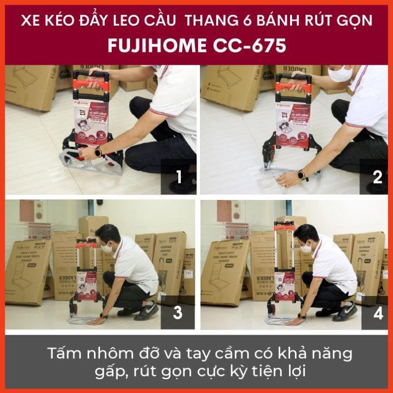 Xe kéo hàng leo cầu thang Fujihome CC-675, thương hiệu Nhật Bản 6 bánh 70kg, xe đẩy hàng leo cầu thang gấp gọn đa năng