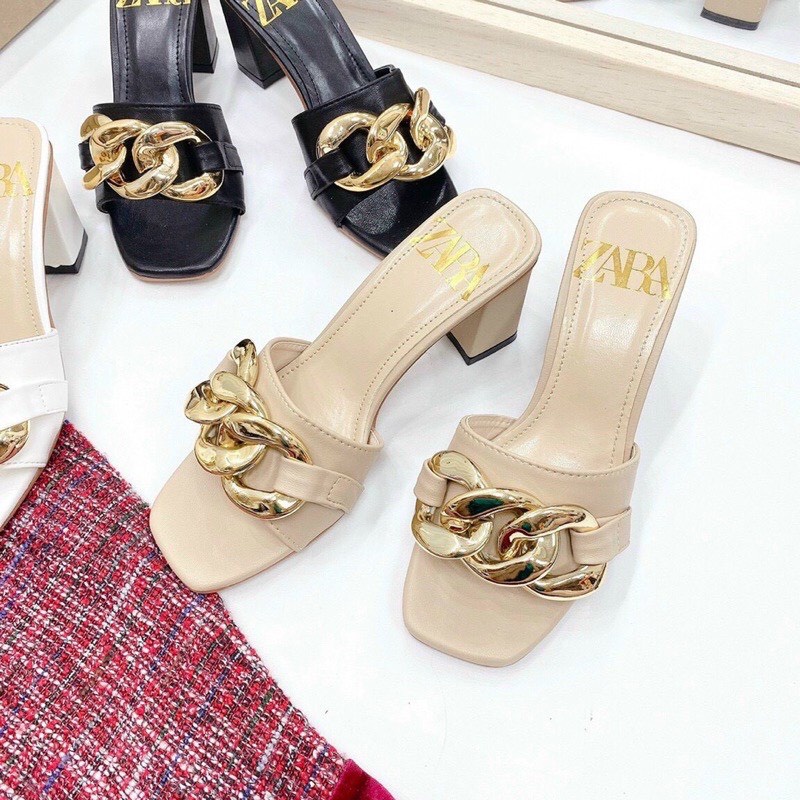 Guốc Nữ  5 Phân Chất Da Trang Trí Xích Đẹp Sang Hàng Loại 1 Size 35 - 39 Giá Xưởng