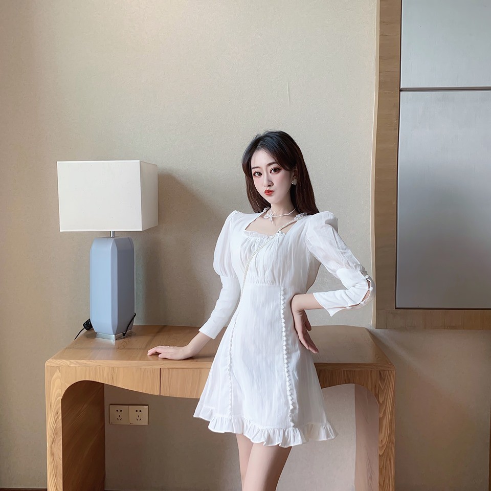 Đầm Váy Xòe Trắng Tay Lửng Vải Xô/ Đầm Dạ Hội/ Đầm Dự Tiệc/ Đầm Maxi/ Đầm Đẹp/ Đầm Suông