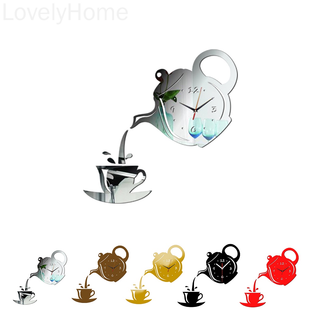 Đồng hồ treo tường hình ấm trà bằng acrylic không có tiếng động trang trí phòng khách/ phòng ngủ/ nhà bếp