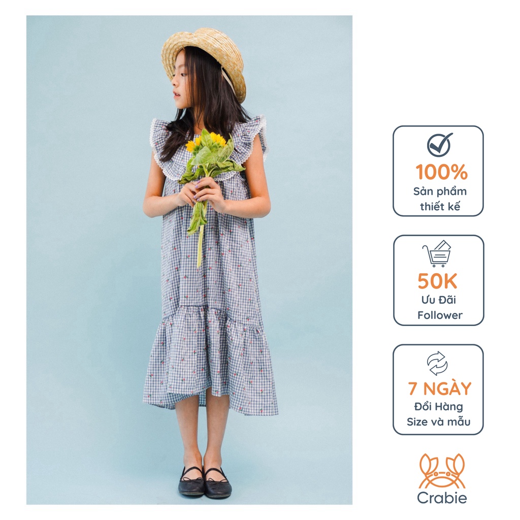 Váy bé gái CRABIE khoét nách cổ yếm xinh xắn - Mia Dress - Kẻ gingham xanh navy