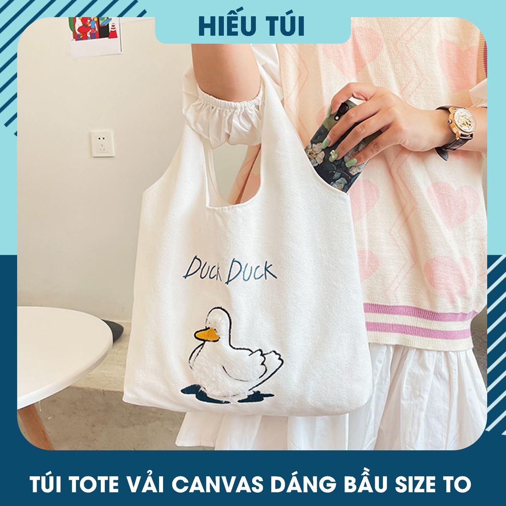 Túi canvas nữ đẹp vải mềm đựng đồ hình VỊT DUCK vừa A4 tote thời trang đi học giá rẻ