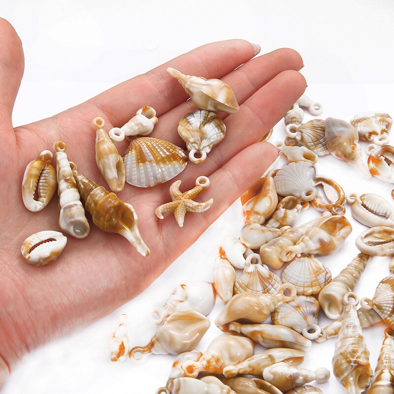 Phụ kiện hạt hình cá ngựa / vỏ sò / sao biển bằng nhựa nhiều kiểu dùng làm trang sức thủ công