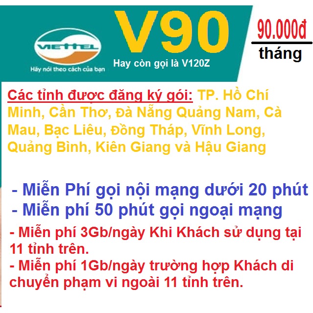 Sim đẹp Viettel đầu 09, Tứ Quý Giữa, Lộc Phát, Thần Tài Gói cước V90 - V120 - F70 - F90 Sim trả trước đồng giá 999.000đ