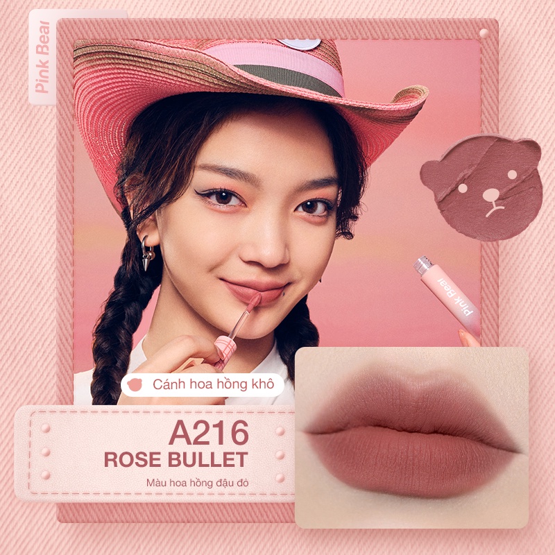 Son Kem Lì Pink Bear (Phiên bản Pink Cowboy) Siêu Mịn Lâu Trôi Không Khô Môi 6 Màu Trendy 2.5g | BigBuy360 - bigbuy360.vn