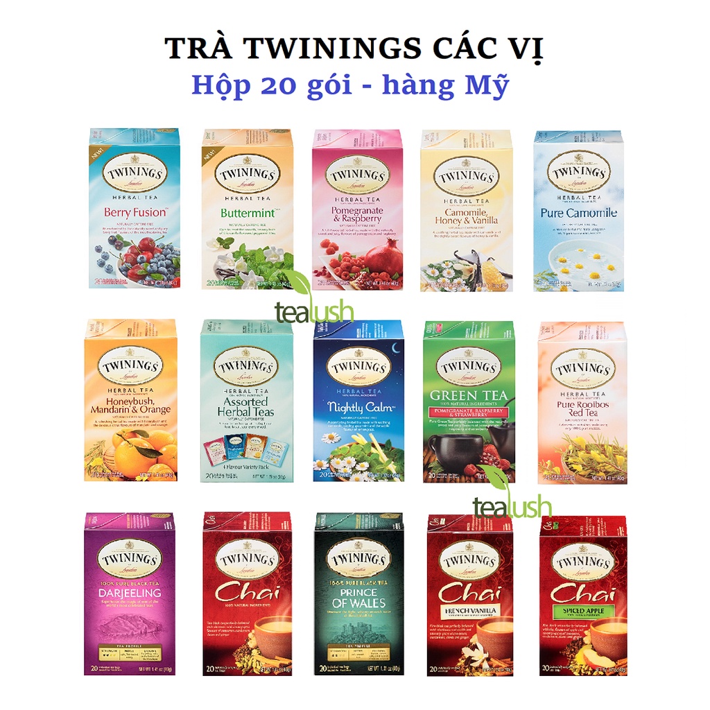 Trà túi lọc Twinings các vị hộp 20 gói