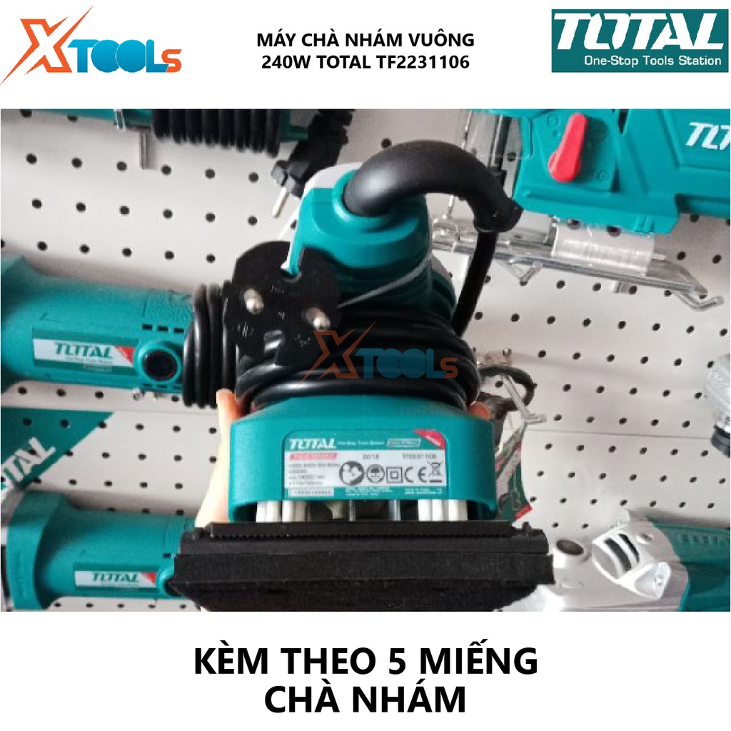 Máy chà nhám vuông TOTAL TF2231106 máy chà nhám 220V-240V/50-60Hz, Công suất 240W, 110mmx100mm, 13000rpm [XTOOLs]