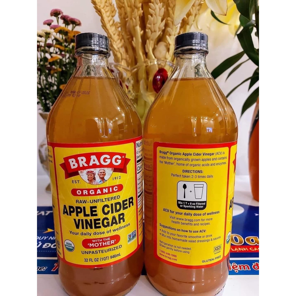 Dấm táo Mỹ Organic Bragg có con dấm mẹ 946ML date 28.02.2025