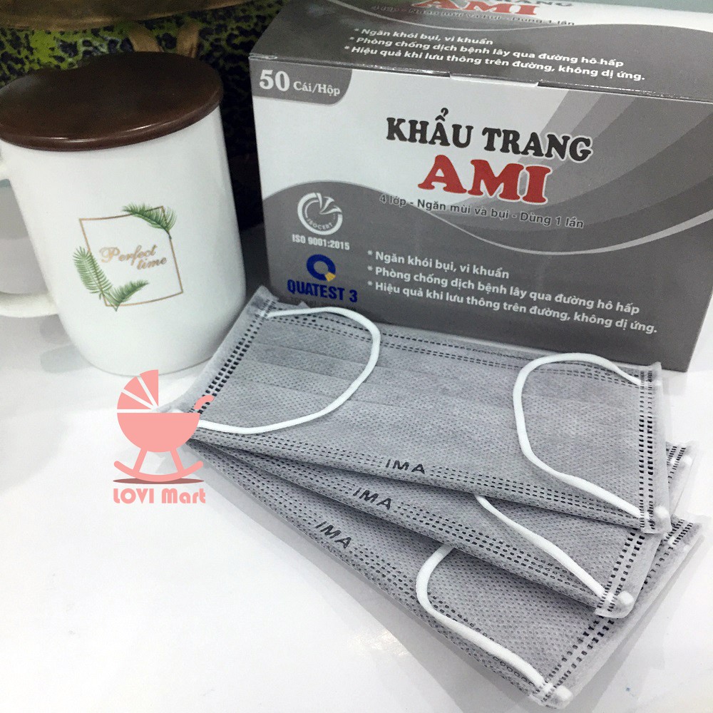 Khẩu trang Y tế AMI - Kháng khuẩn 4 lớp [MÀU XÁM]