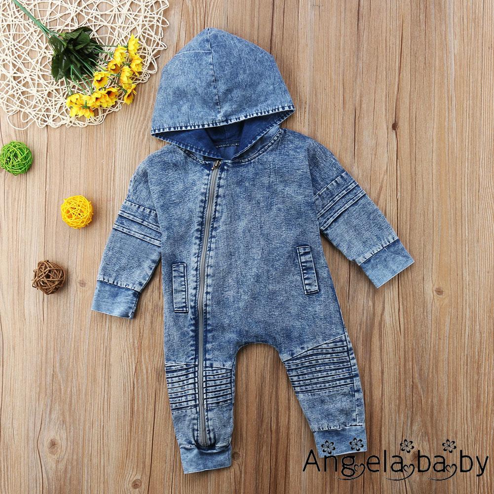 VHV-The New Hot Selling Newborn Kid Baby Boy Girl Denim Hooded Romper Playsuit