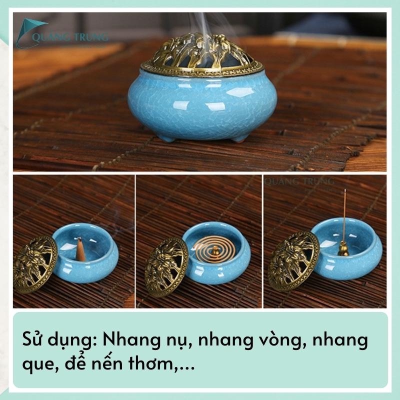 Lư xông trầm tráng men tặng 10 nụ trầm - bằng gốm sứ cao cấp trang trí nhà cửa