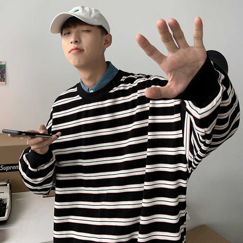 IFNICEFUTURE Hong Kong fashion couple striped long sleeve T-shirt hoodie