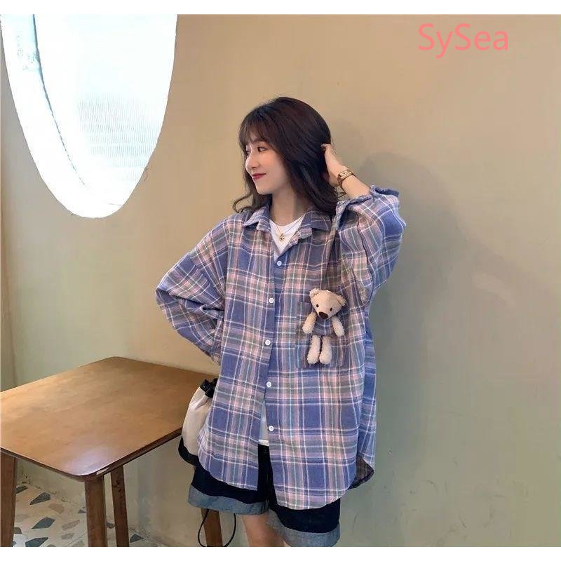Áo Sơ Mi Caro In Hình Gấu Dễ Thương Cho Nữ