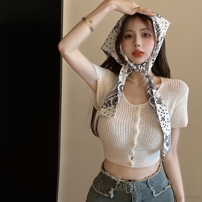 Áo Cardigan Ngắn Dáng Ôm Màu Sắc Trơn Cài Nút Phong Cách Hàn Quốc Thời Trang Cho Nữ