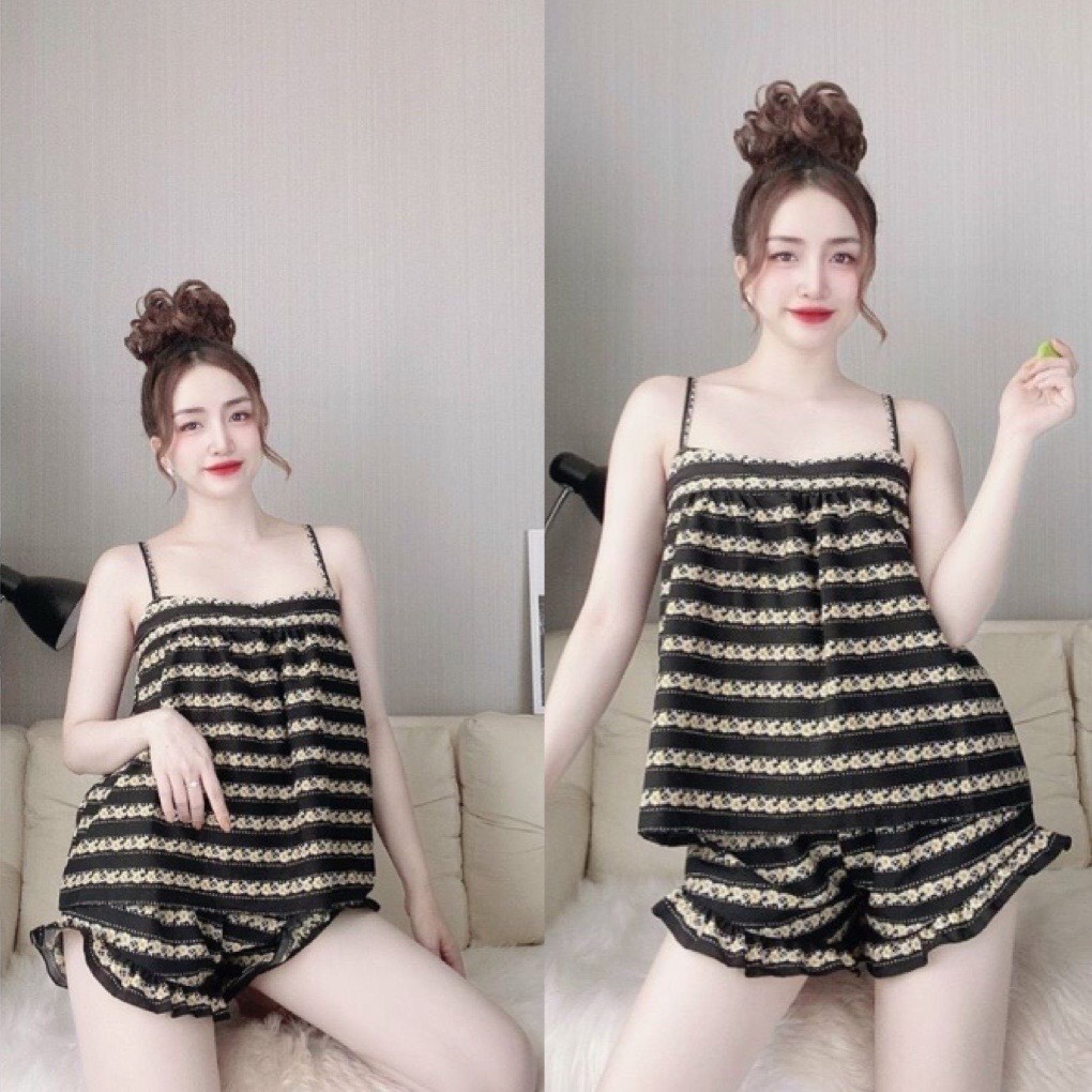 Đồ bộ 2 dây quần đùi mặc nhà để thương - Đồ ngủ 2 dây có thun ngang phía sau.