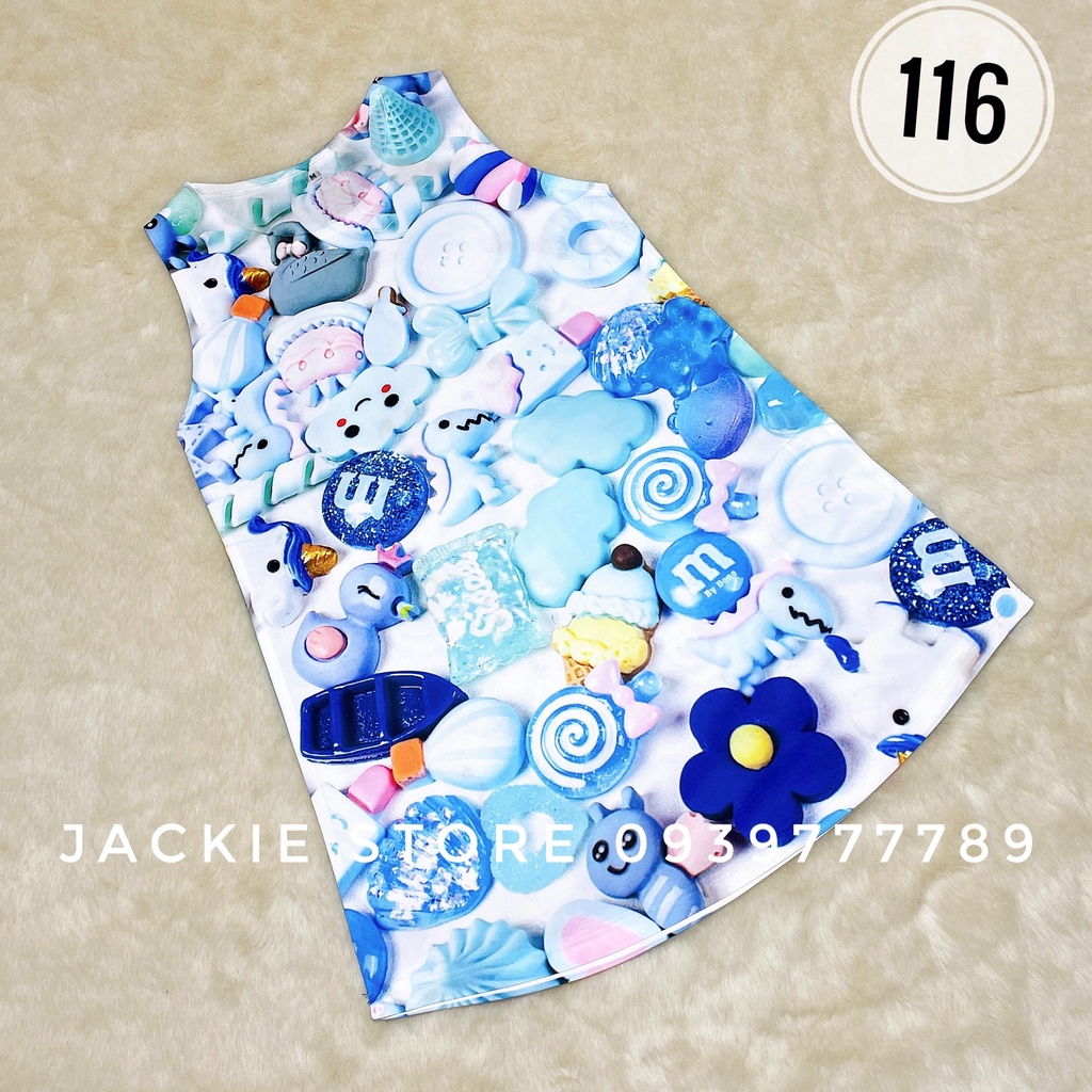 Đầm hoạ tiết bánh kẹo 3D xanh