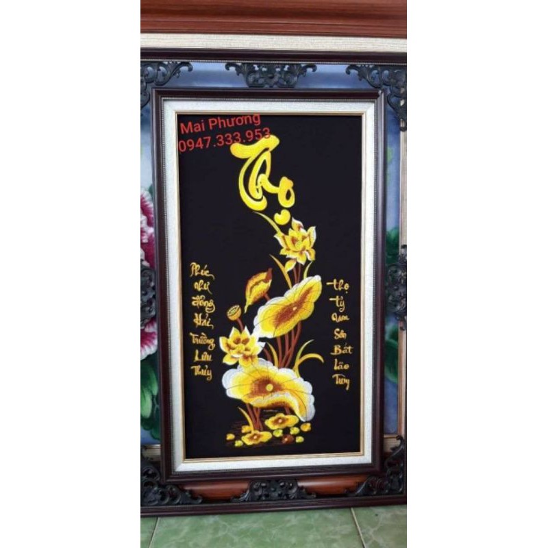 Bộ tranh PHÚC LỘC THỌ SEN VÀNG 1 bộ gồm 3 bức tất cả "ĐÃ THÊU SẴNin về chỉ việc đóng khung.